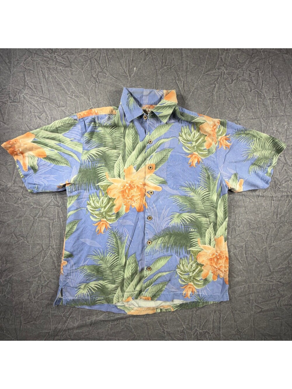 Tommy Bahama Hawaii Flower Silk Mens L Blue Shirt